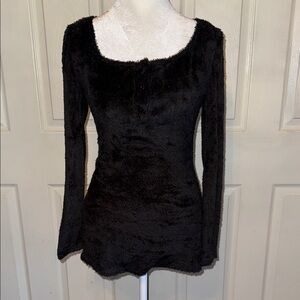 Rivir Black Faux Fur long Sleeve Bodysuit